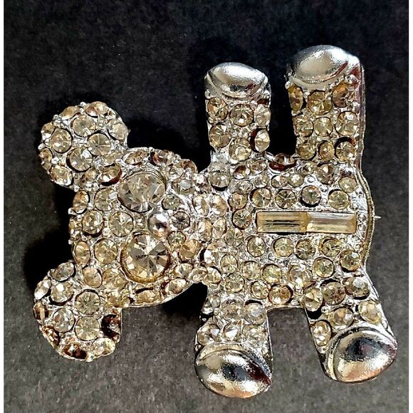 VTG Brooch Teddy Bear Rhinestone Silver Tone Bling Crystal Pin Sparkle Shine Pin - Picture 5 of 11